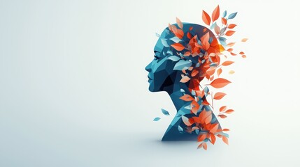 Obraz premium A stylized human silhouette merges with vibrant foliage, symbolizing creativity and the connection between nature and the mind.