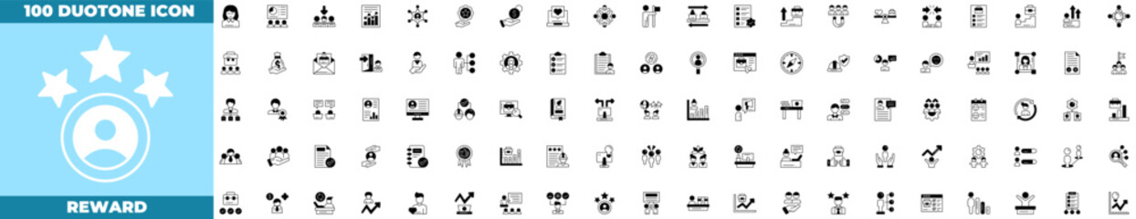 Reward Duotone Editable Icons set. Vector illustration in modern thin duotone style of reward icons: gift, prize, award, etc