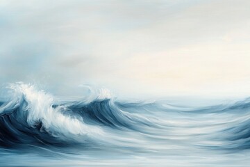 A serene seascape featuring gentle waves under a soft, cloudy sky, evoking calmness and tranquility.
