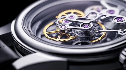 Close-up of a luxury watch showcasing intricate mechanical movement and gears