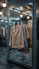 Naklejka premium Mirrored dry cleaning scene, abstract reflection