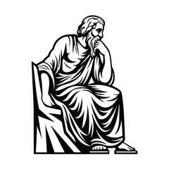 Silhouette of a Seated Man in Robe with Hand on Face, Pensive Isolated Figure