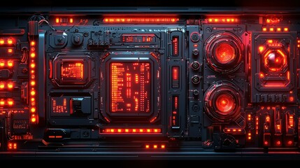 Obraz premium Cyberpunk Motherboard: Futuristic Technology in Red and Black