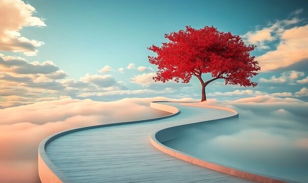 Pathway to success concept featuring a surreal 3D illustration that symbolizes a solution oriented journey toward achievement and purpose in business or life ,