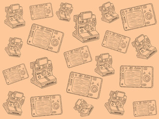 seamless pattern with camera polaroid. hand drawn outline on season vibes background. high resolution for design with a whimsical and enchanting theme