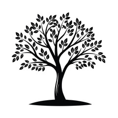 Obraz premium Silhouette Tree Black Tree with Lush Leaves, Isolated on White Backdrop