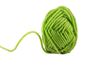 knitting yarn ball, green wool ball isolated on white or transparent background. png file