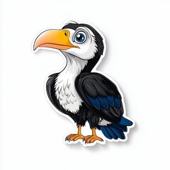 Obraz premium Cartoon Toucan Illustration Black, White, and Blue Bird with Orange Beak