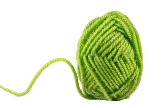 knitting yarn ball, green wool ball isolated on white or transparent background. png file