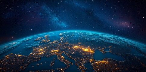 Fototapeta premium Planet Earth is illustrated in exquisite detail, complete with relief and atmospheric features, transitioning between day and night, with a emphasis on Asia, using 3D rendering techniques and