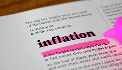 Fototapeta premium Inflation Word Highlighted in Dictionary with Pink Marker