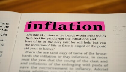 Obraz premium Inflation Definition Highlighted in Dictionary Open Book