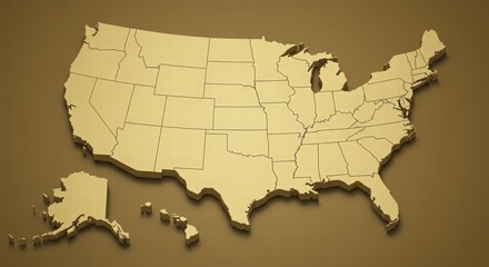 United States Map Graphic in Gold Relief