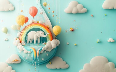 Elephants in a forest demonstrate the save water concept, presented in an innovative origami design that emphasizes the significance of world environment and earth day, characterized by paper cut and