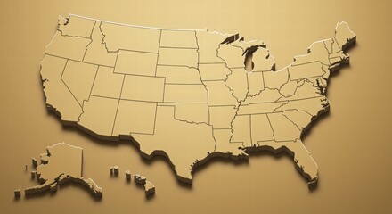 Map of the United States with States in Gold