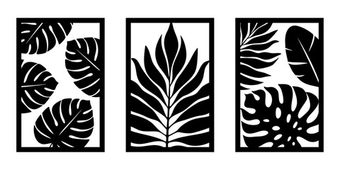 Tropical leaves wall art set.  Laser cut template. Wall art vector illustration. © reddish