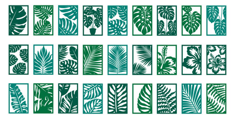 Tropical leaves wall art set.  Laser cut template. Wall art vector illustration. © reddish