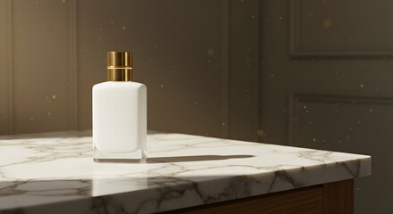 Elegant White Perfume Bottle On Marble Surface