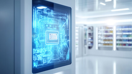 Advanced digital interface displaying qr code technology in a modern retail environment