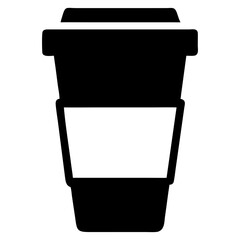 Black silhouette icon of a disposable coffee cup with a coffee bean symbol