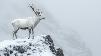 Obraz premium Majestic white stag on snowy mountaintop