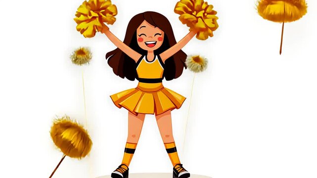 Cute Cheerleader Squad Animation with Pom-Poms in Autumn Fashion and Team Spirit