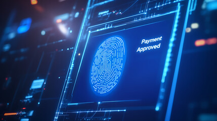 Payment approval system digital banking graphic display high-tech environment close-up viewpoint secure transactions