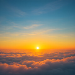 Fototapeta premium Vibrant sunrise casting golden light over a sea of fluffy clouds