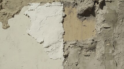 Fototapeta premium A damaged wall displays various materials and exposed wooden panels