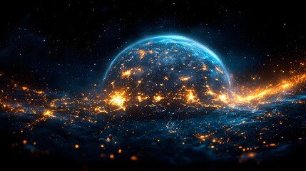 Futuristic Earth encased in a digital energy grid