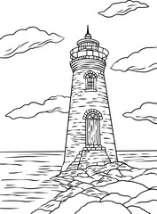 Hand-drawn illustration lighthouse vector
