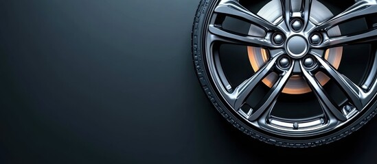 A shiny chrome wheel against a dark and smooth background