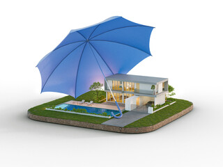 Luxury house with swimming pool isolated on empty background in real estate sale or property...