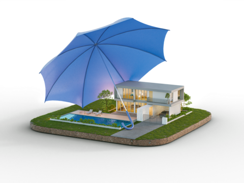 Luxury house with swimming pool isolated on empty background in real estate sale or property investment concept. Buying new home for big family. 3d illustration of residential building exterior.