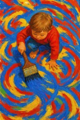 Naklejka premium ilustracion de un niño pintando en el suelo 