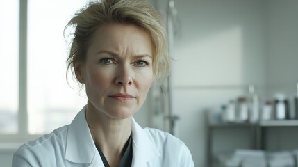 Confident female doctor in white coat, embodying professionalism and trust in healthcare.