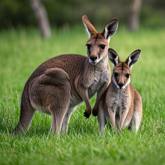 Mother Kangaroo and Baby Moment in the Natural Outdoors, AI Generator.