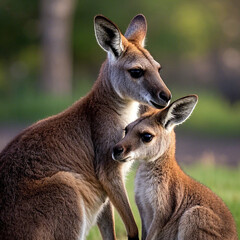 Mother Kangaroo and Baby Moment in the Natural Outdoors, AI Generator.