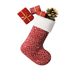 Christmas Stocking Filled with Presents and Pine Cone