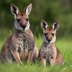 Fototapeta premium Mother Kangaroo and Baby Moment in the Natural Outdoors, AI Generator.