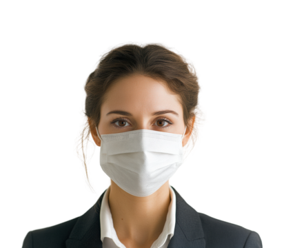 Businesswoman wearing face mask in office professional portrait isolation isolated on transparent background png
