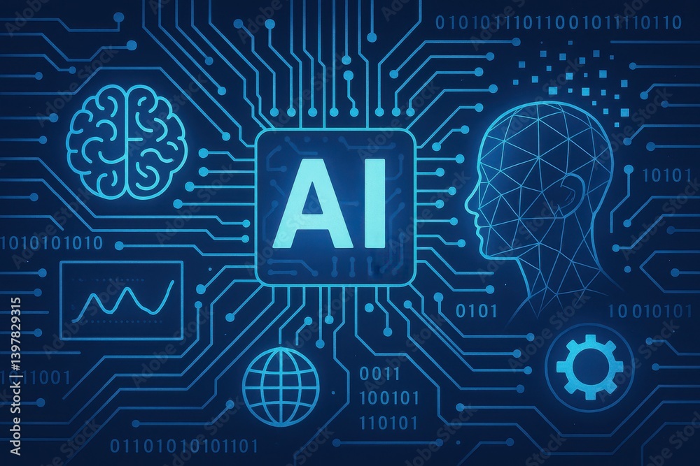 Poster modern ai design concept with circuit background and data elements