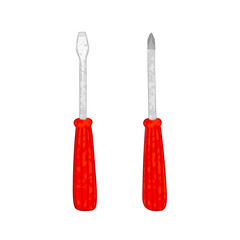 Vector Colorful Set with Illustrations of Different Screwdrivers Isolated on White Background