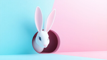 Obraz premium White rabbit ear emerging from colorful abstract background