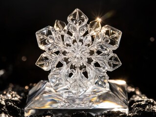 Snowflake in diamond framing and backlit with negative space
