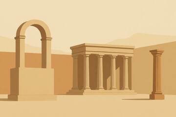Fototapeta premium Minimalist Roman Scene with Geometric Structures and Soft Colors