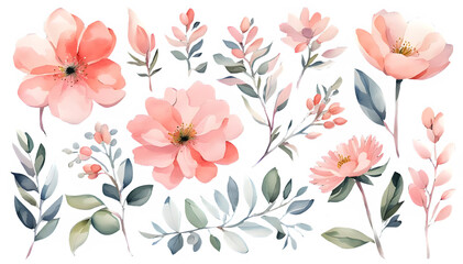 watercolor roses blush clipart on white background, watercolor roses wreath clipart PNG image, set of rose bouquet clipart on white background, PNG rose clipart