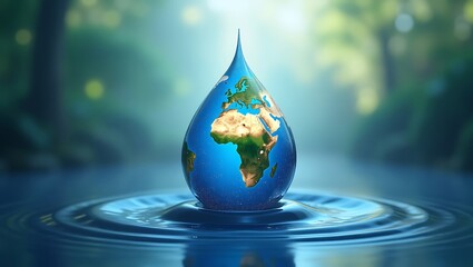 Fototapeta premium Our precious Earth a water droplet reflecting our planet s beauty serene nature backdrop