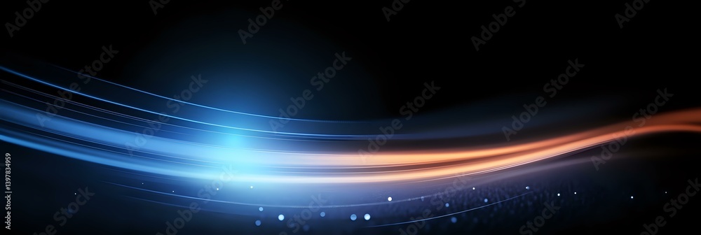 Poster glowing blue and orange light trails with sparkles on dark background create dynamic motion effect f