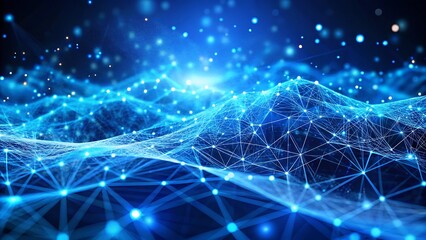 Digital network landscape with blue glowing lines and nodes creating a futuristic design